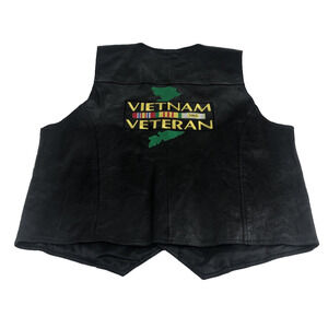 Vietnam Veteran Men's Leather Biker's Vest XL USA Leather V-Neck Embroidered